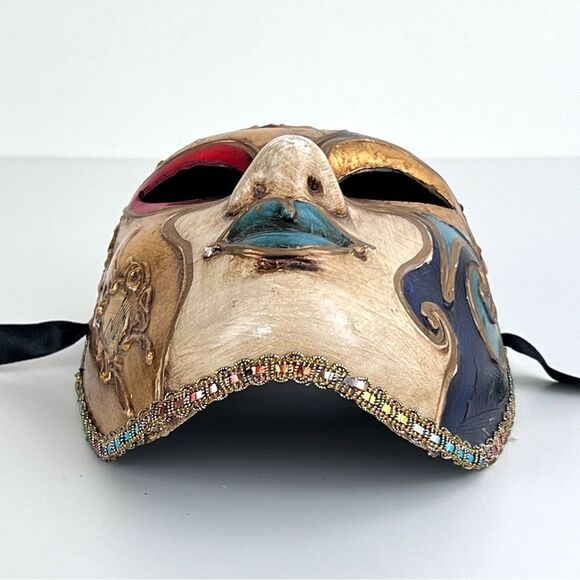 Venetian Mask Volto Musica Gold And Blue And Gold Handmade - Picture 6 of 9